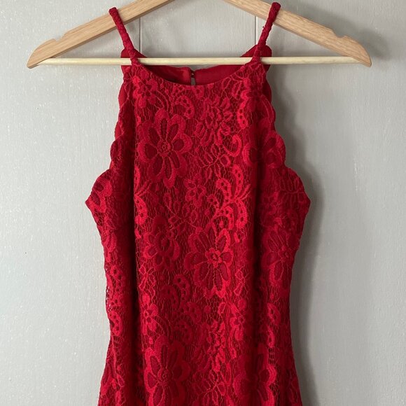 BCX Dress Red Halter Lace Dress Size 7 - Picture 2 of 8